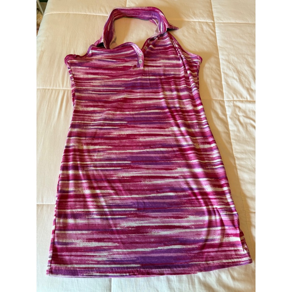 J for Justify Pink Purple Space Dye Stripe Halter Polo Mini Dress XL
